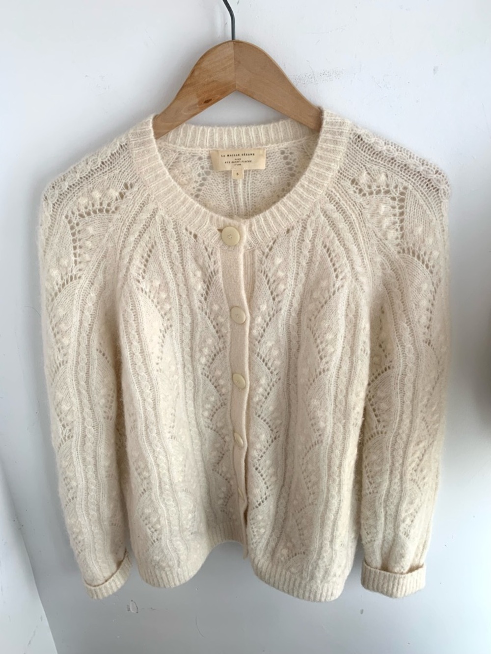 🇫🇷 Sezane Ecru Openwork Mohair-Blend Cropped Cardigan - Picture 12 of 12